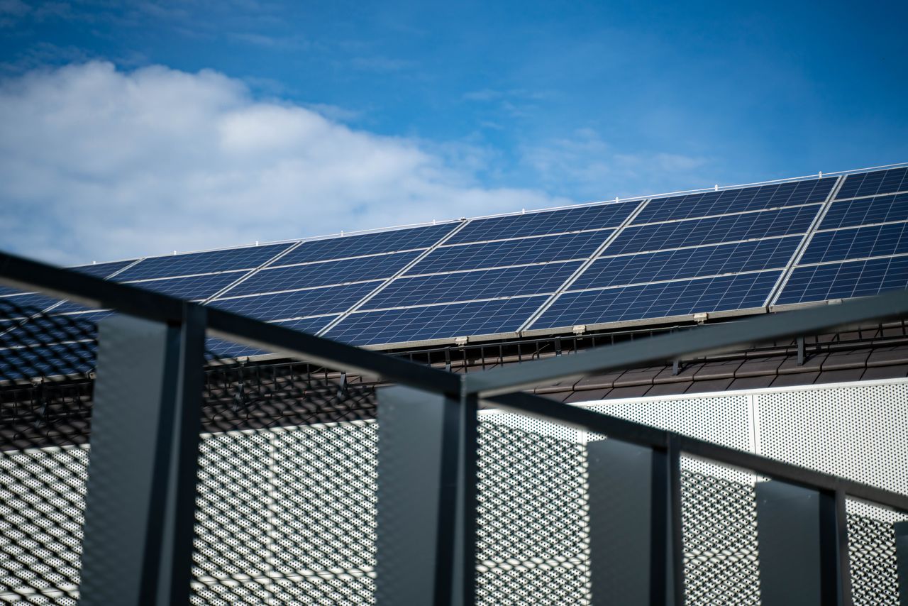 Aerial view of a large solar plant